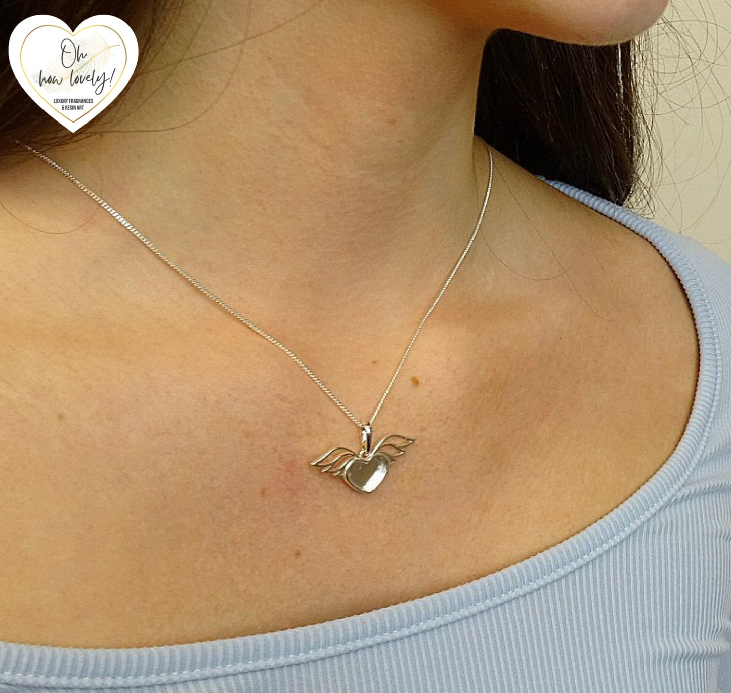Solid Silver Winged Heart Memorial Necklace