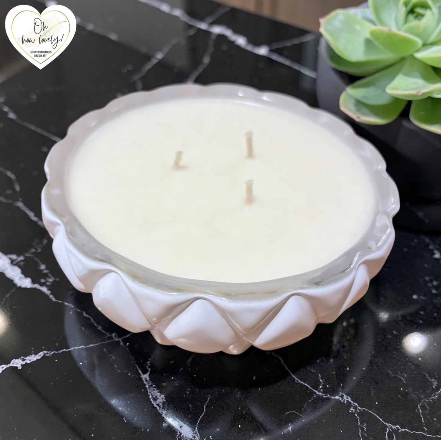 Large White Ornate Scented Candle - Lime, Basil & Mandarin