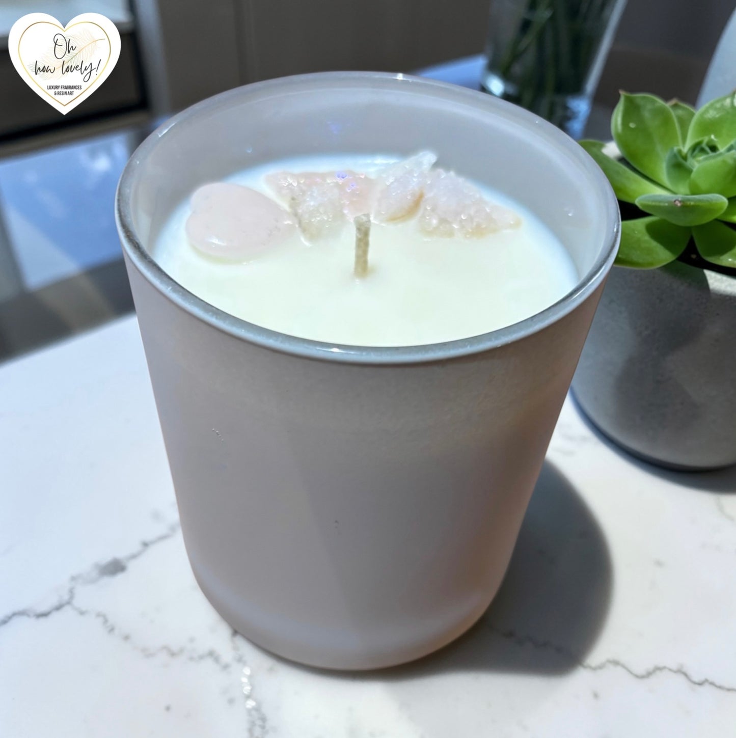 30cl Scented Candle with Rose Quartz Crystals - Lime, Basil & Mandarin