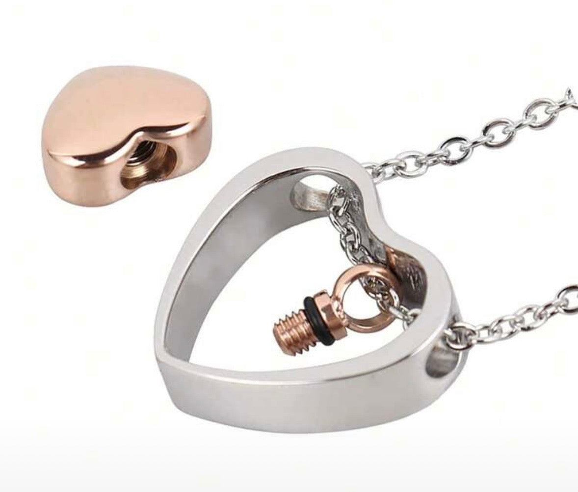 Self Fill Double Heart Memorial Necklace