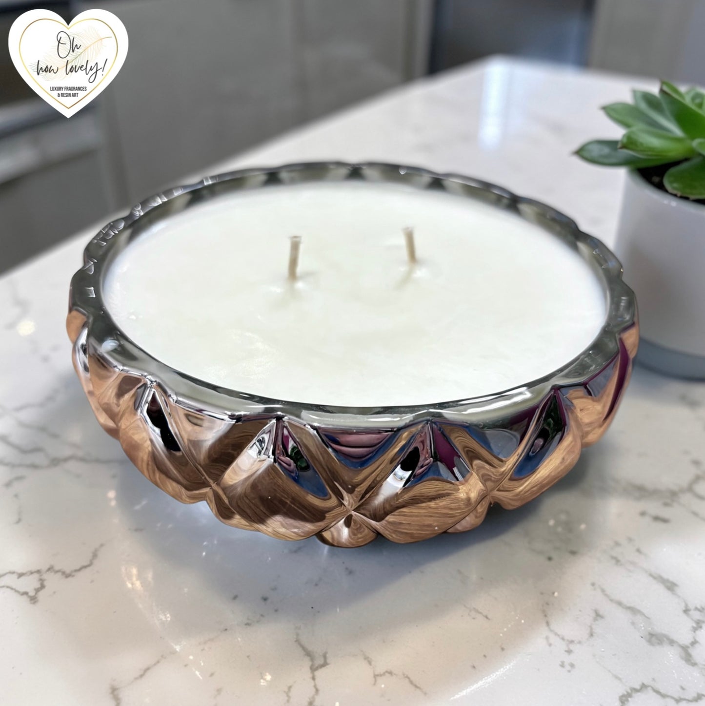Large Chrome Ornate Scented Candle - Lime, Basil & Mandarin