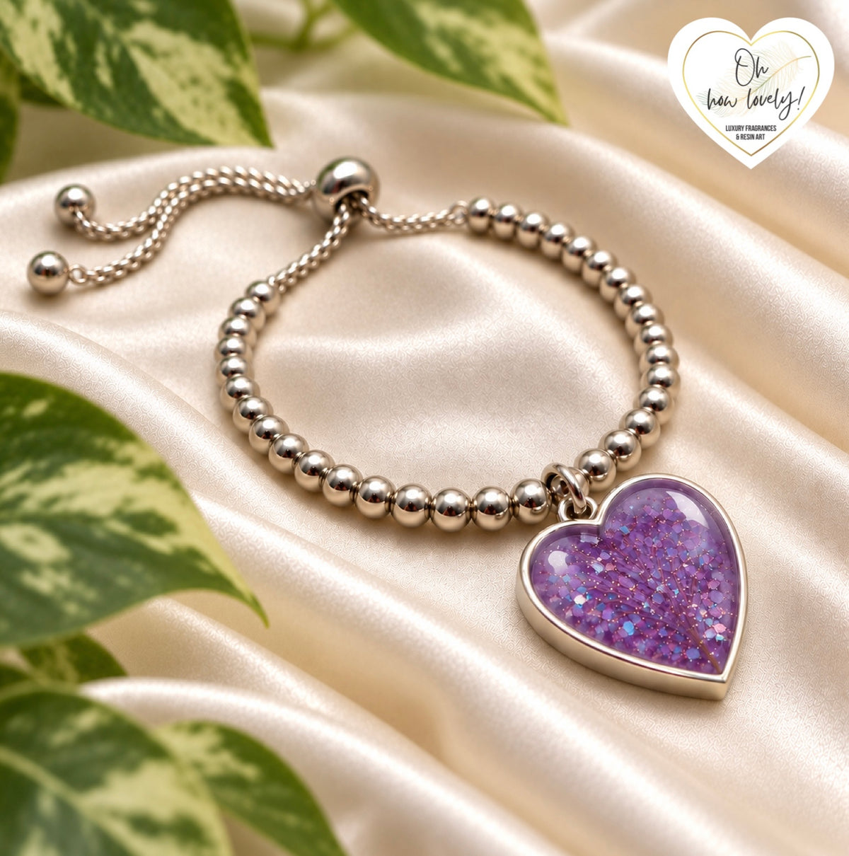 Bubble Heart Adjustable Memorial Bracelet