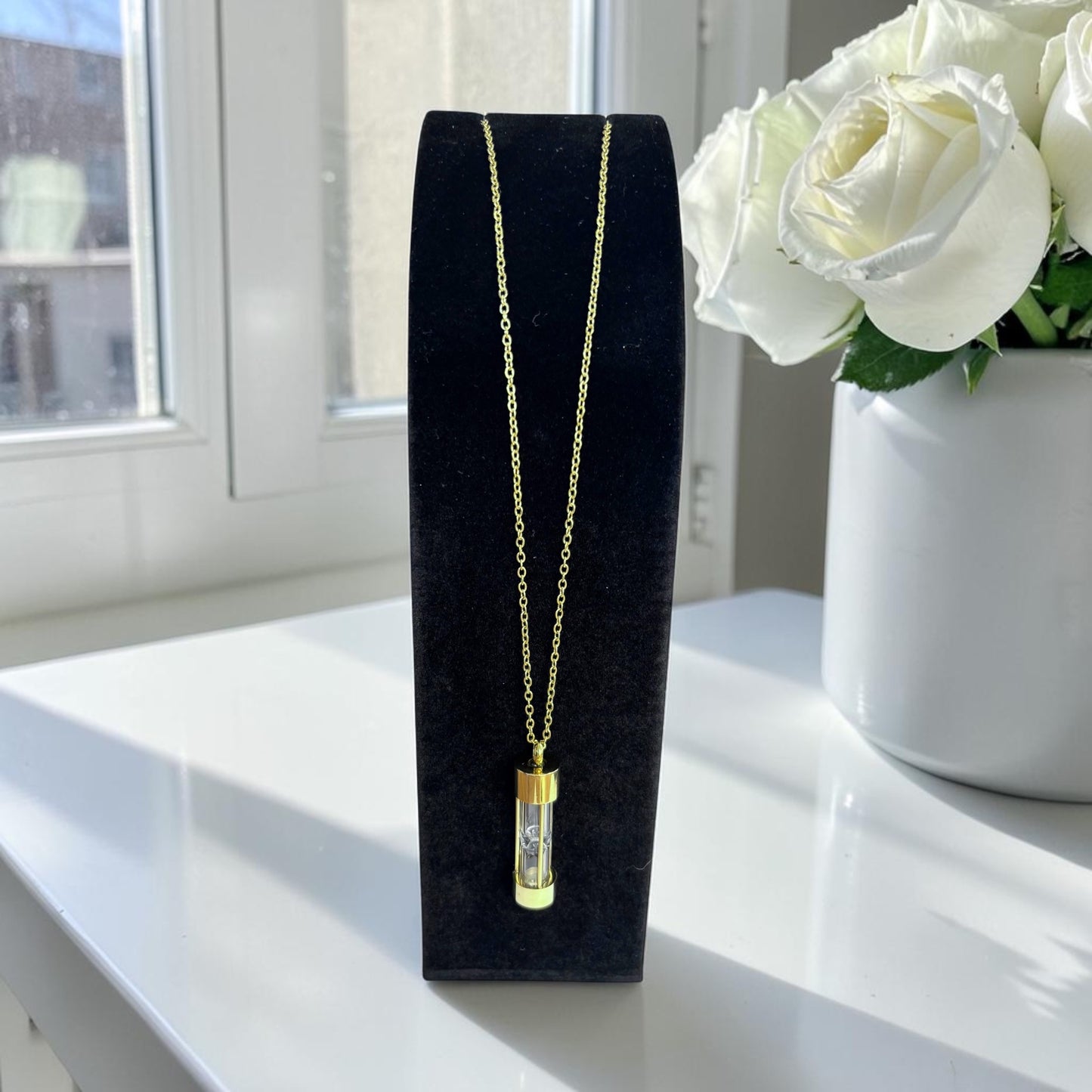 Self Fill ‘Egg Timer’ Memorial Necklace - Gold Plated