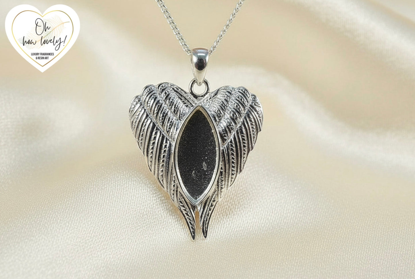 Solid Silver Angel Wings Memorial Pendant Necklace