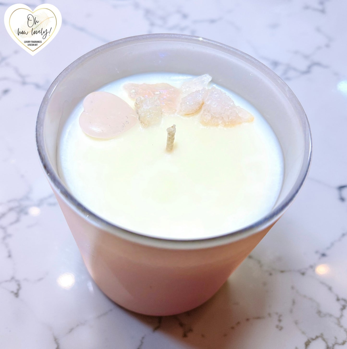 30cl Scented Candle with Rose Quartz Crystals - Lime, Basil & Mandarin