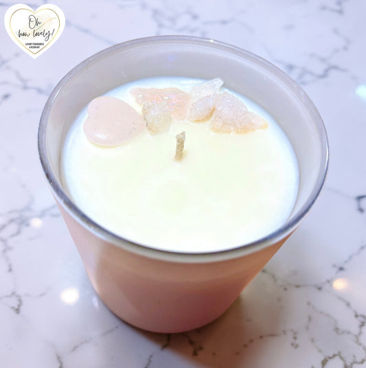 30cl Scented Candle with Rose Quartz Crystals - Lime, Basil & Mandarin