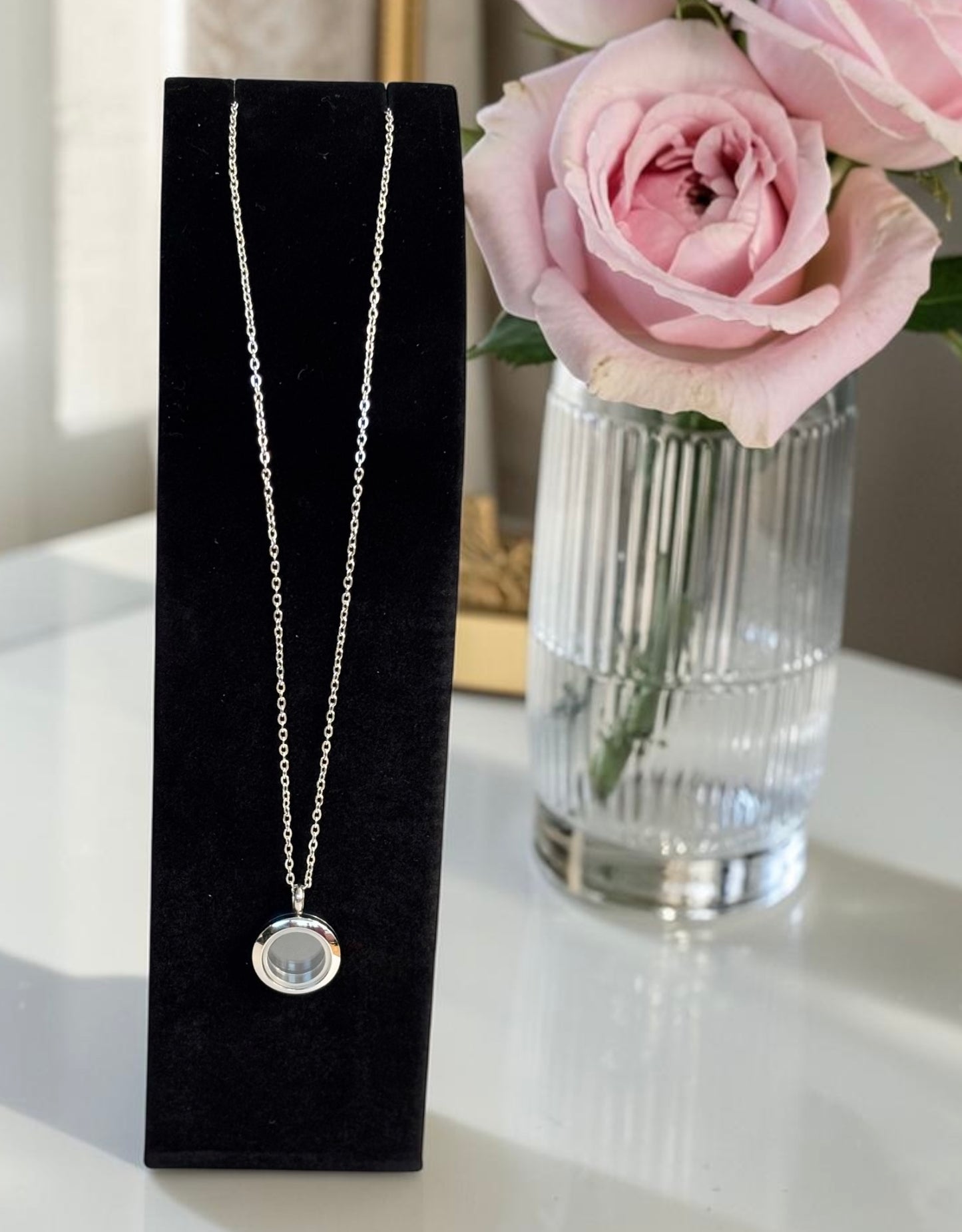 Self Fill Round Glass Frame Memorial Necklace