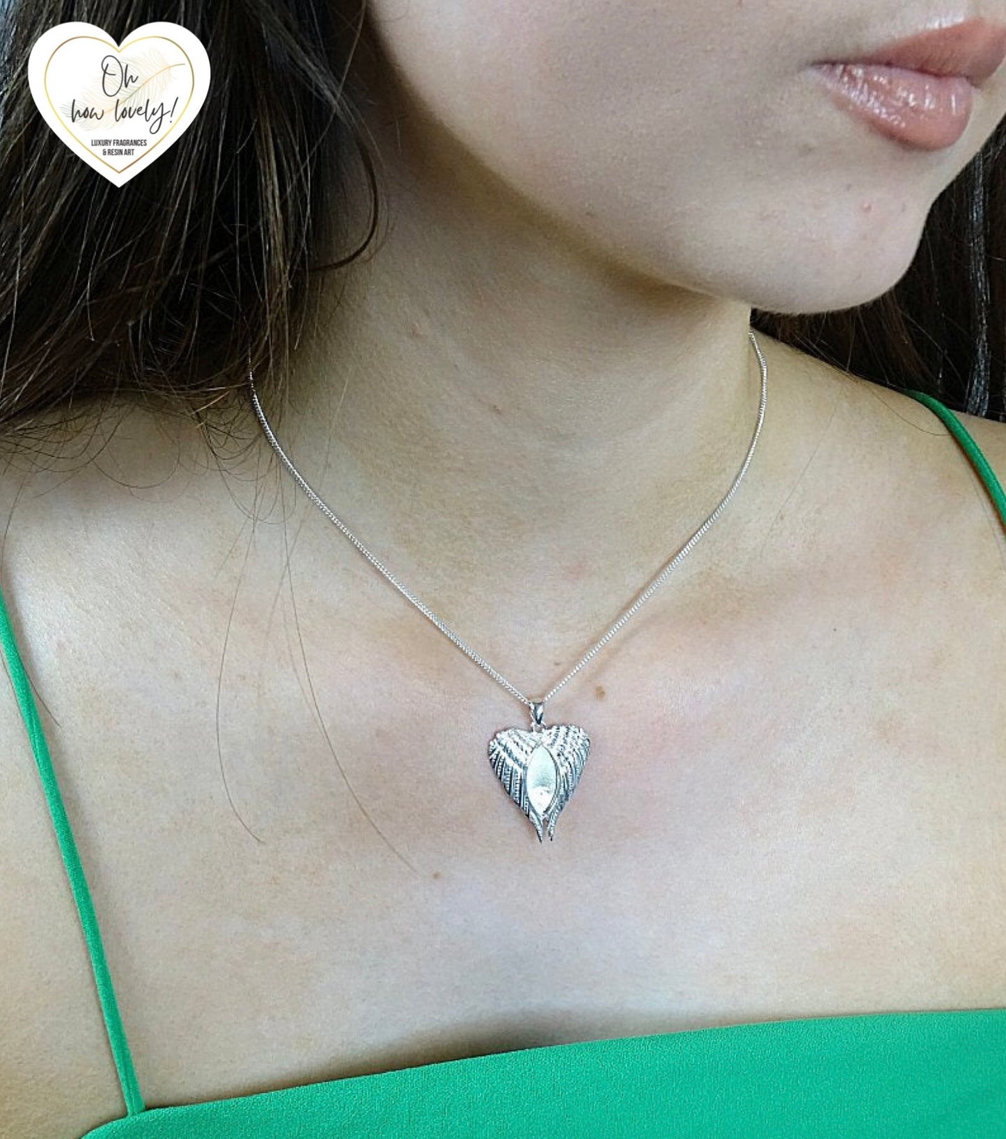 Solid Silver Angel Wings Memorial Pendant Necklace