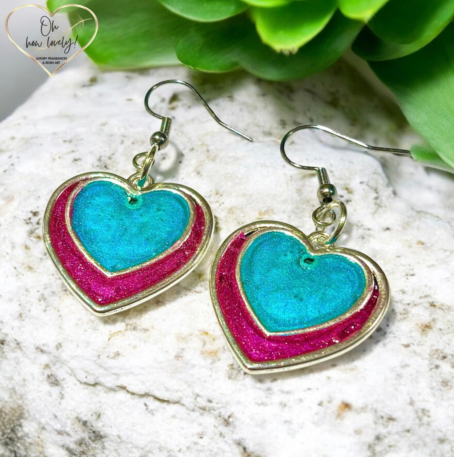 Jade & Fuschia Heart Earrings