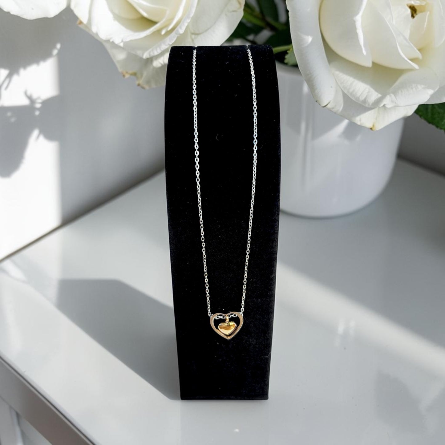 Self Fill Double Heart Memorial Necklace