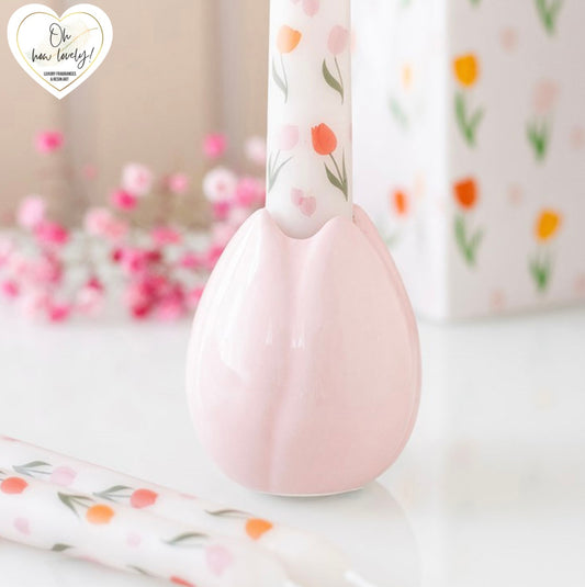 Ceramic Tulip Candle Holder & Decorative Candle