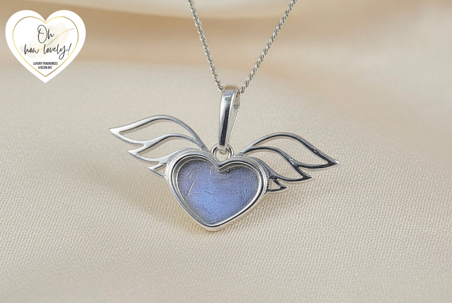 Solid Silver Winged Heart Memorial Necklace