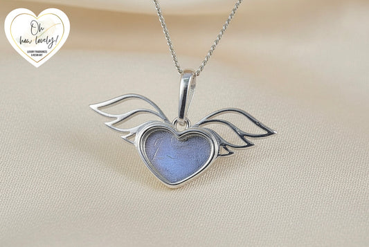 Solid Silver Winged Heart Memorial Necklace