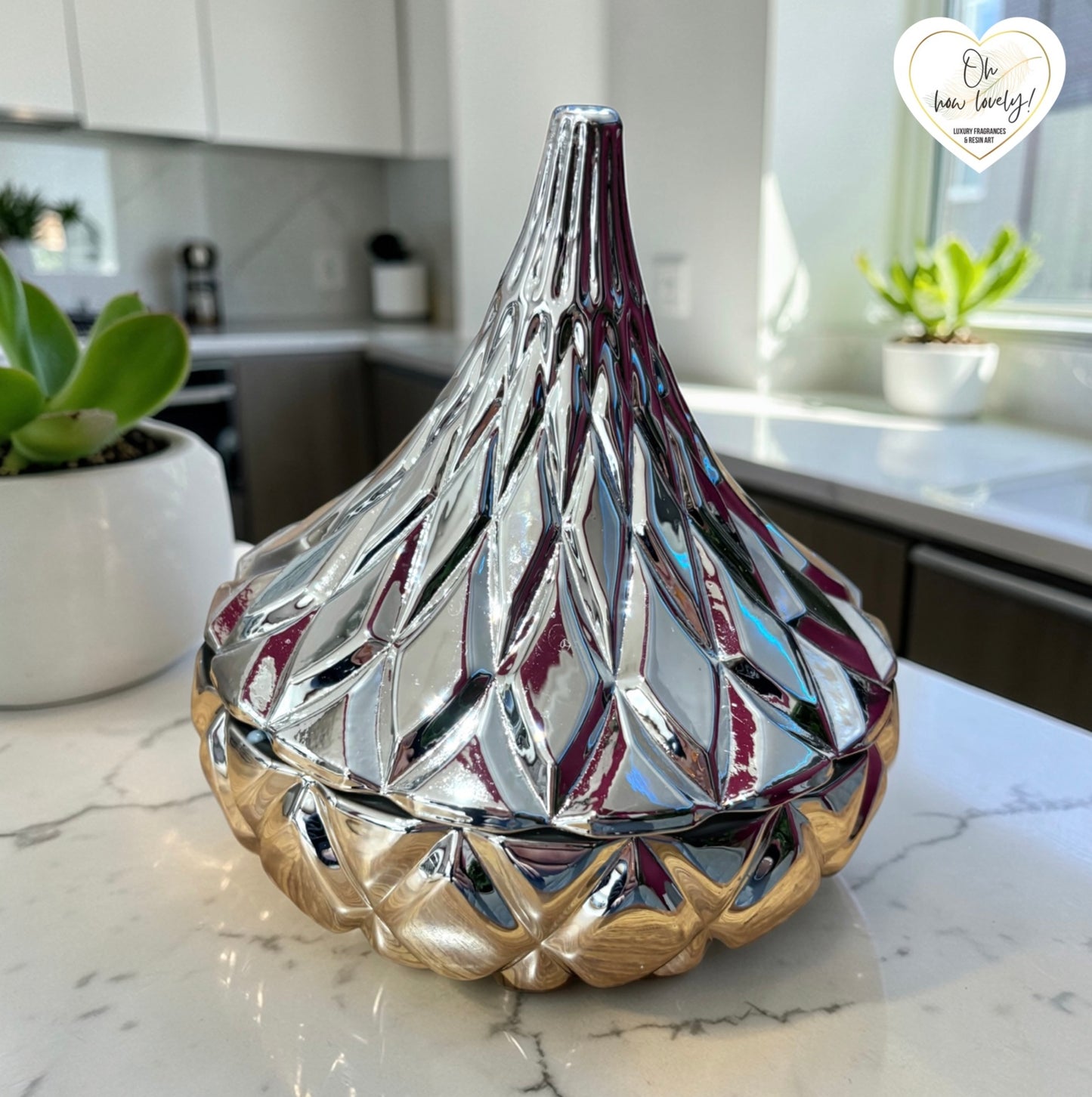 Large Chrome Ornate Scented Candle - Lime, Basil & Mandarin