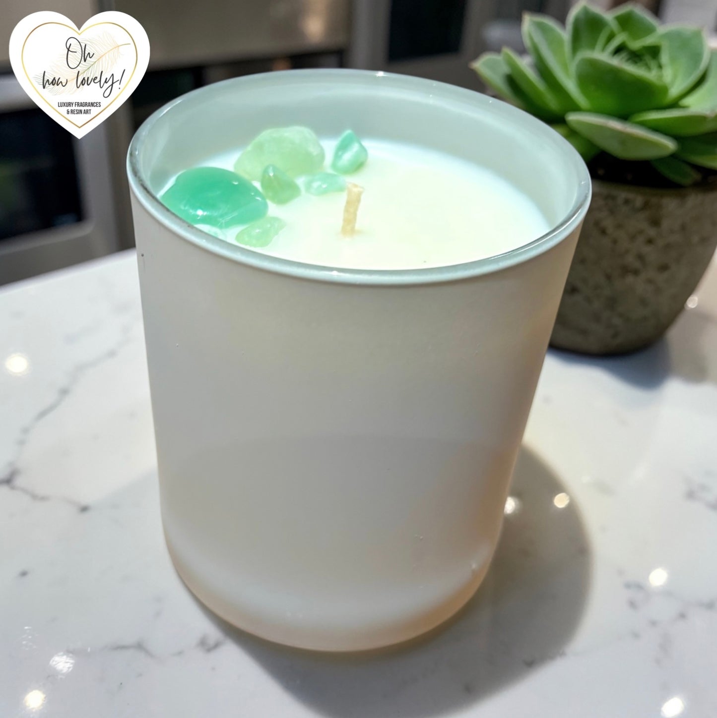 30cl Scented Candle with Green Aventurine Crystals - Lime Basil Mandarin