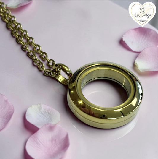 Self Fill Round Glass Memorial Necklace - Gold Plated