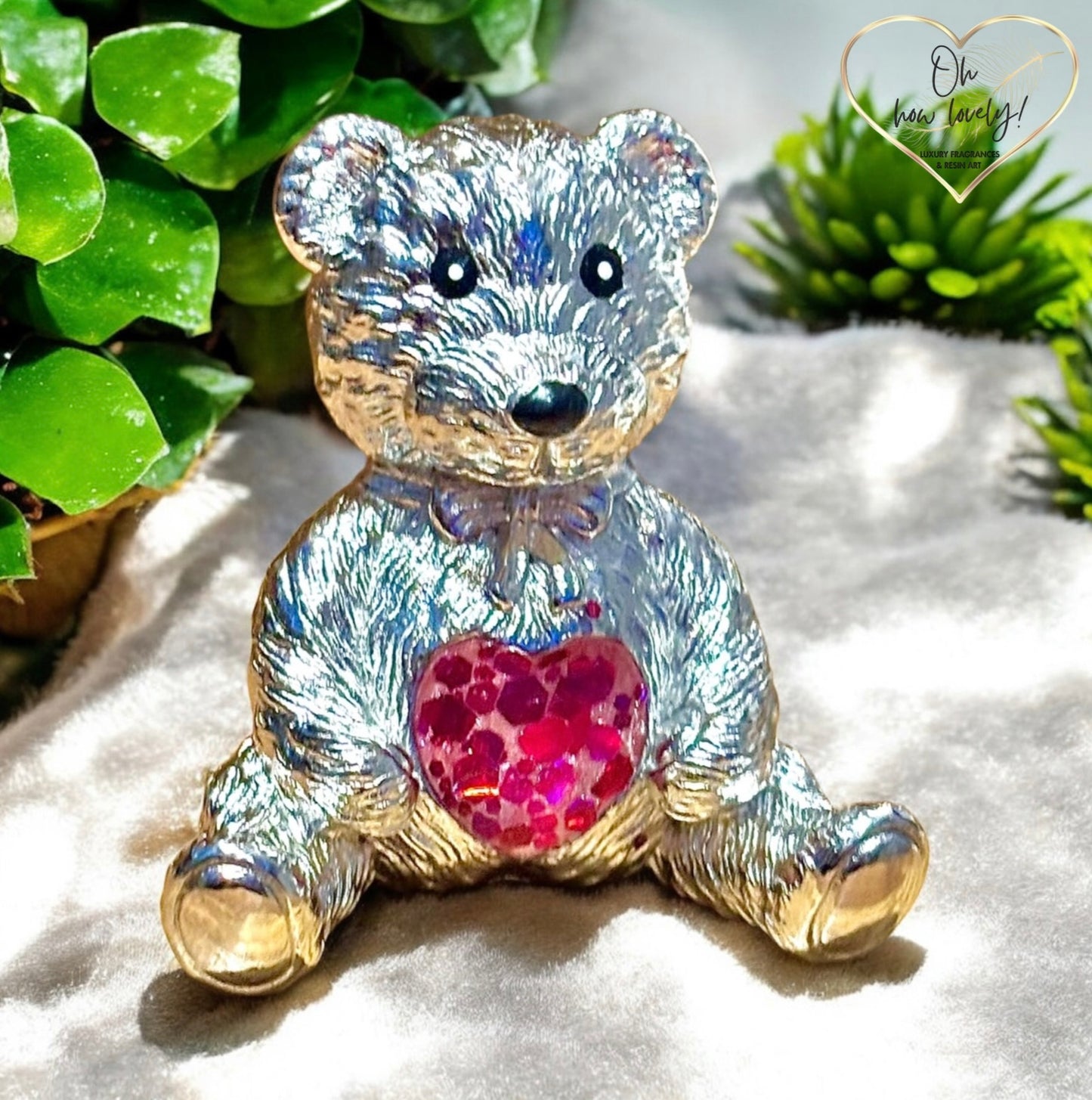 Teddy bear Figurine with Resin Inlay
