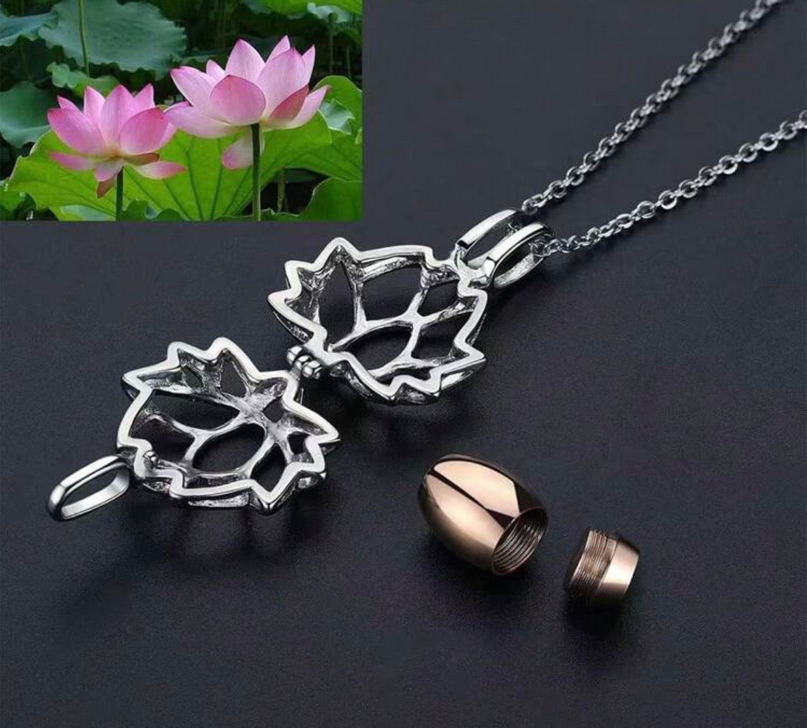 Self Fill Lotus Flower Memorial Necklace