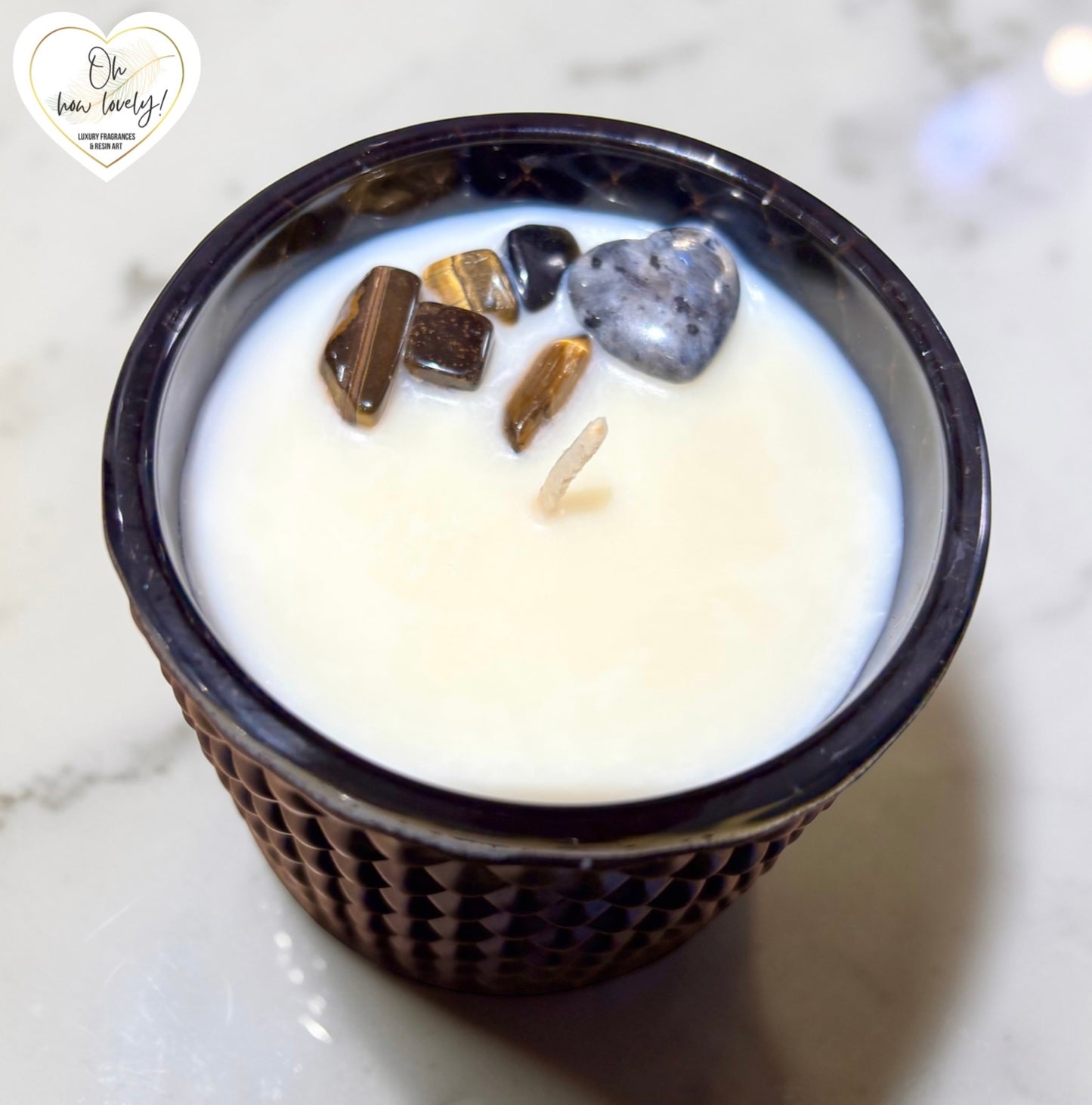 30cl Decorative Lidded Candle with Tiger Eye Crystals - Lime, Basil & Mandarin