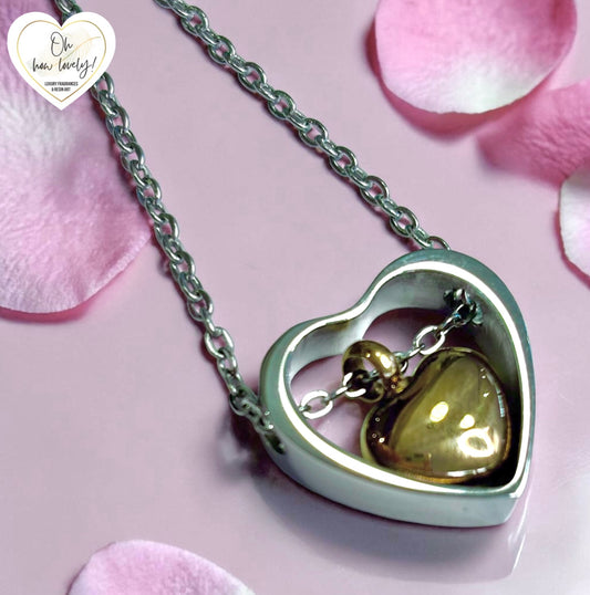 Self Fill Double Heart Memorial Necklace