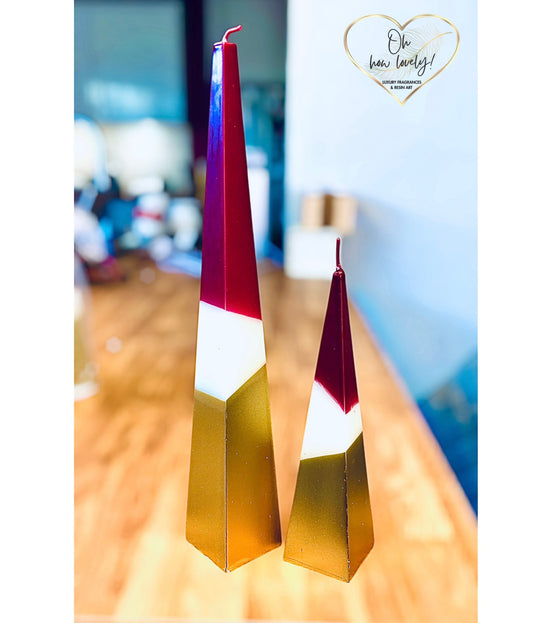 Red & Gold Pyramid Candles (set of two)