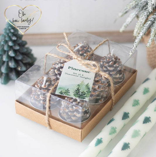 Set of 6 Pinecone Tealight Candles