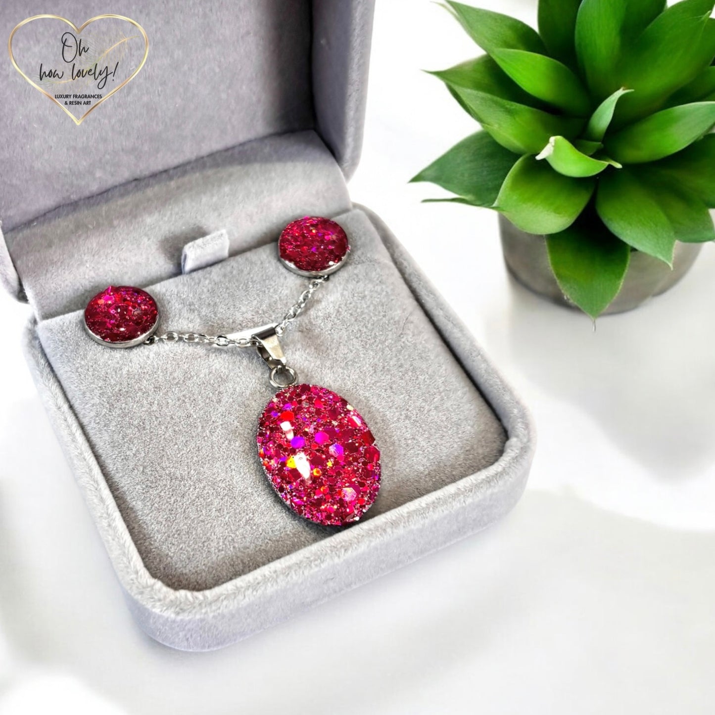 Sparkle Resin Necklace & Earrings Set