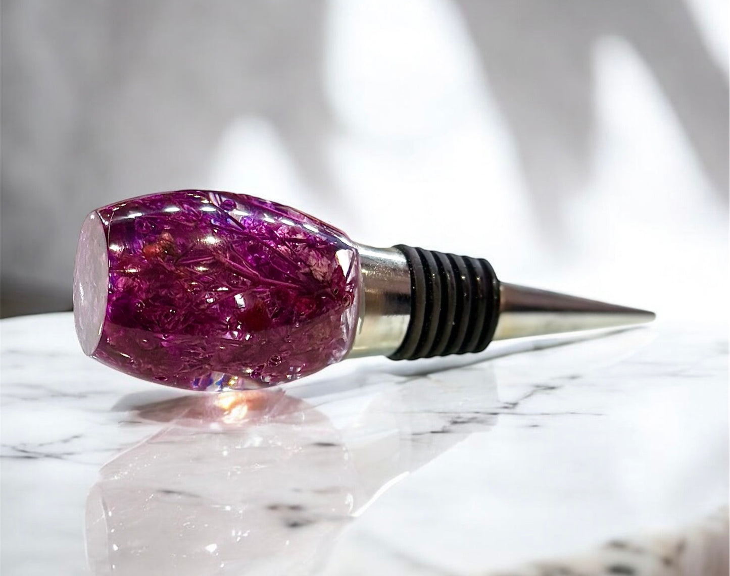 Purple Flower Resin Bottle Stopper