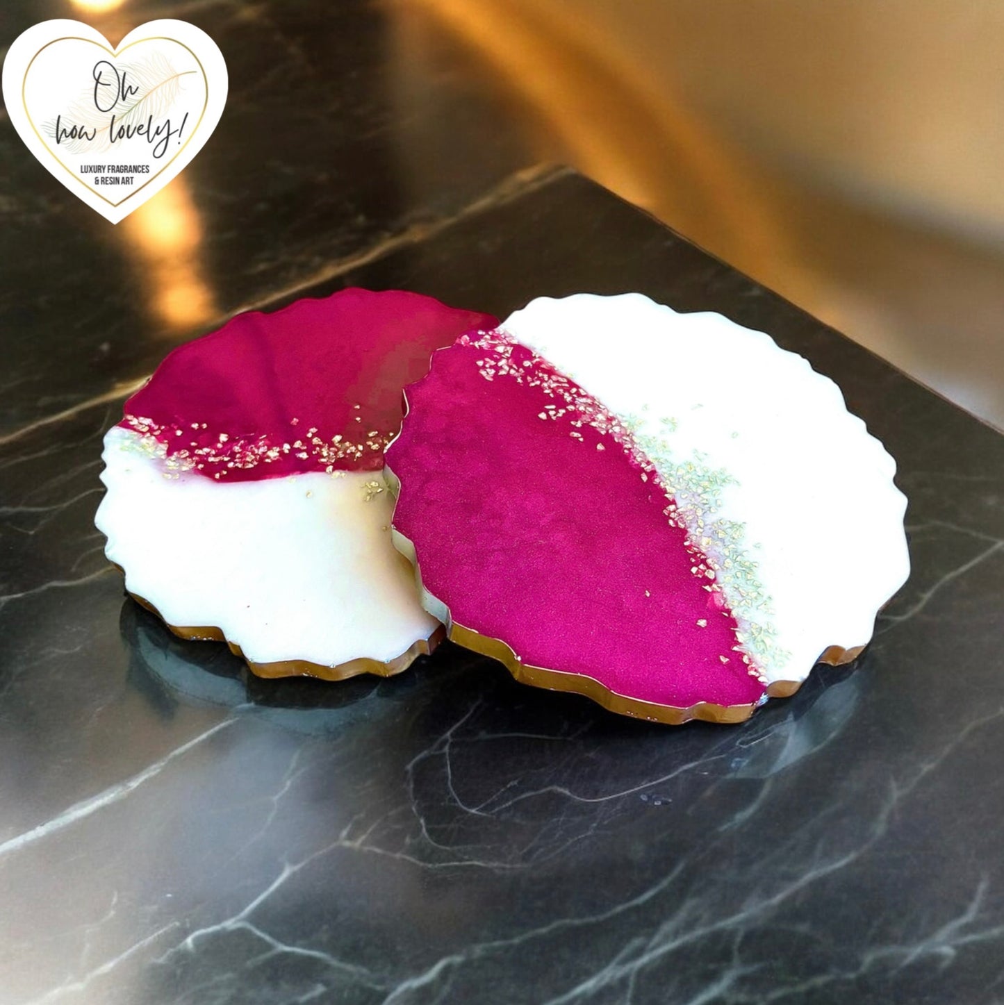 Two Tone Fuschia Resin Coasters