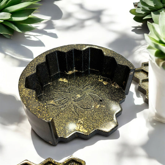 Set of four resin coasters & holder