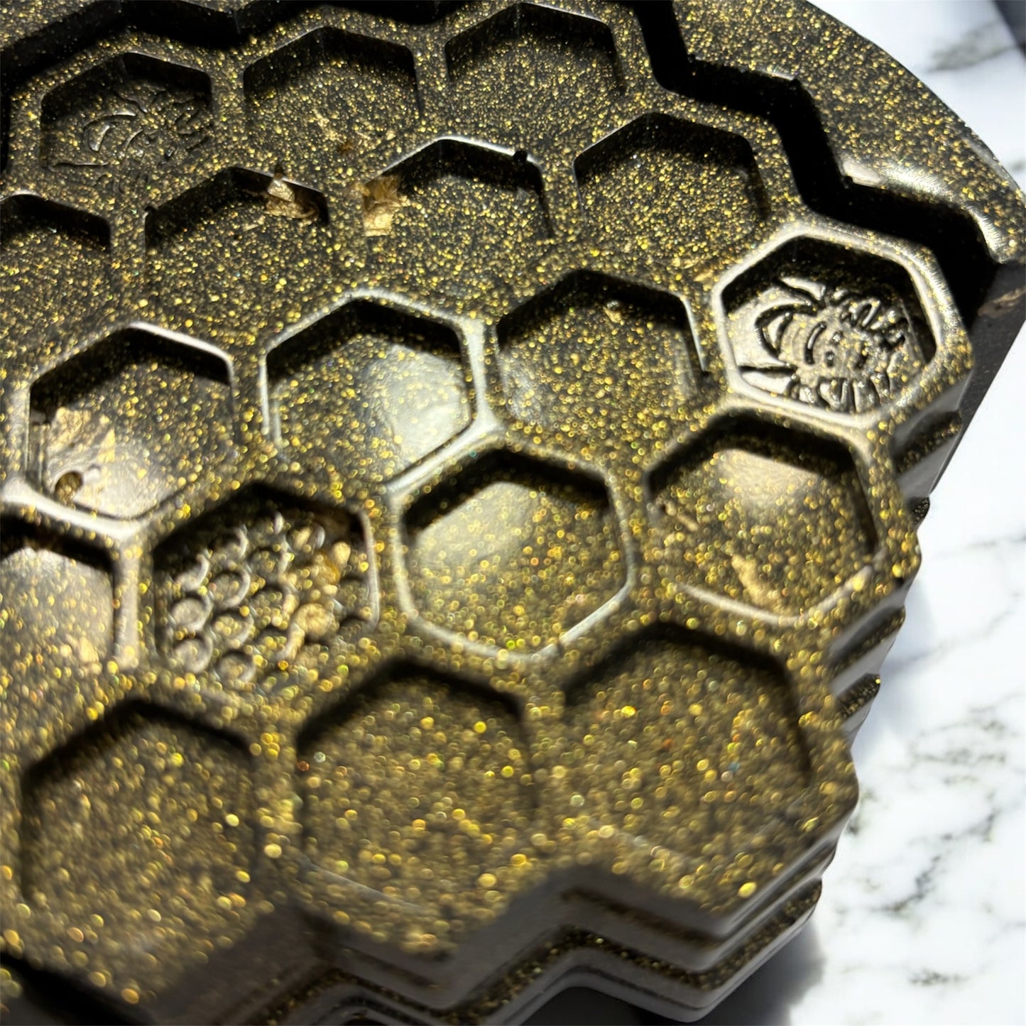 Set of four resin coasters & holder