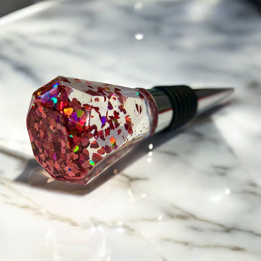 Pink Glitter Resin Bottle Stopper