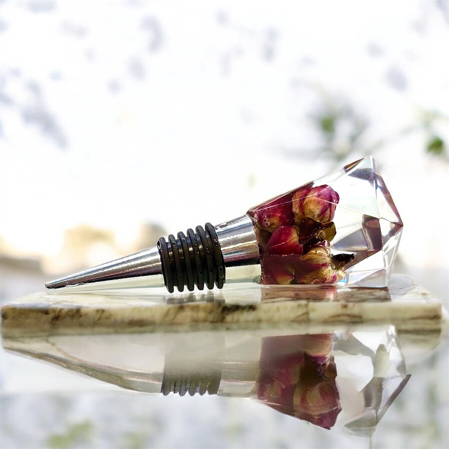 Rosebud Resin Bottle Stopper