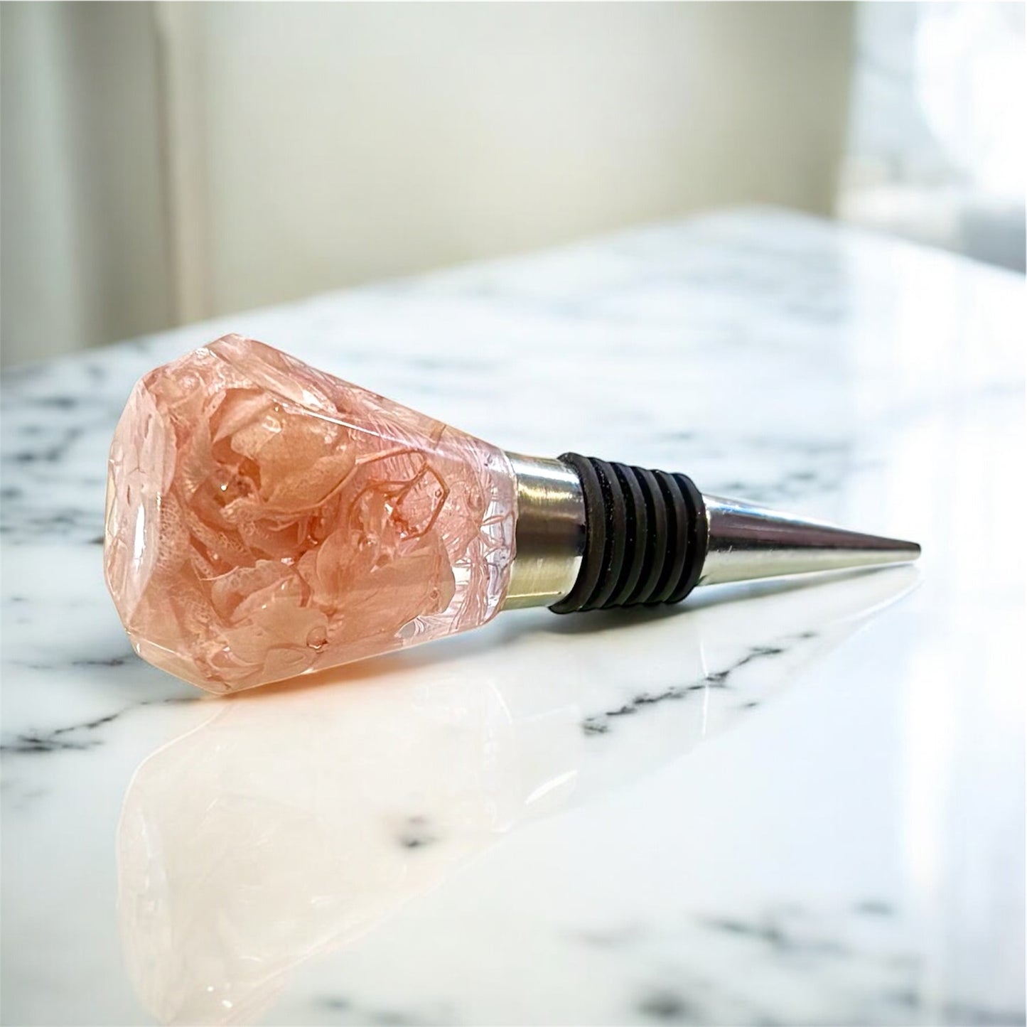 Baby Pink Petal Resin Bottle Stopper